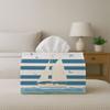 2D Flat 1pc Coastal Nautical Artwork Decorative Sailboat Striped Sea Tissue Holder with Storage Organizer for Home, Kitchen, Vehicle, Spill-Resistant&