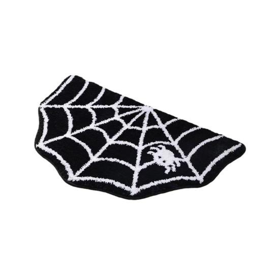 Halloween Welcome Doormat Half Circle Spider-Web Bat Skull Pumpkin Shape Floor Mat Non-Slip Entrance Mat for Front Door Porch Home Decoration