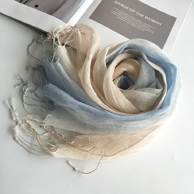 100% Linen Gradient Color SpringSummer Women'S Scarf