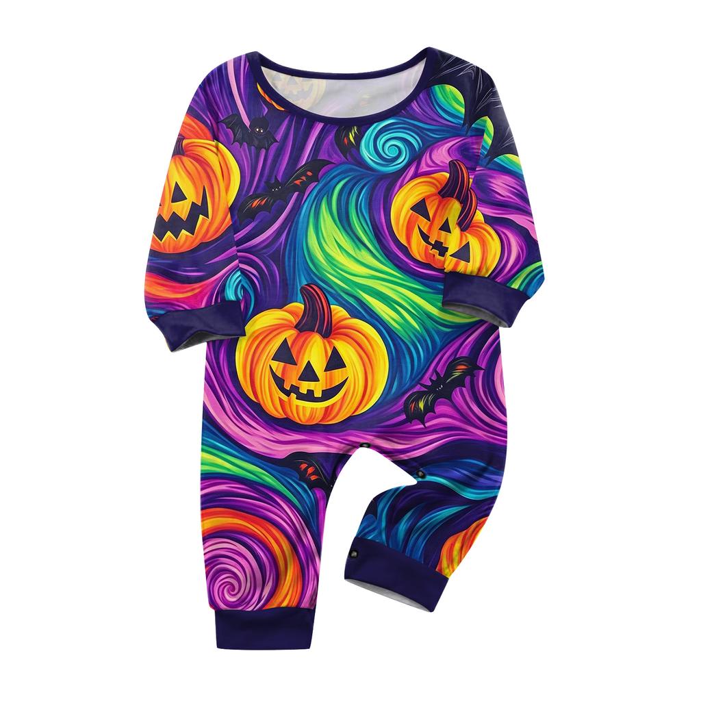 Family Matching Halloween Printed Pajama Set Long Sleeve Top and Pants for Holiday Loungewear