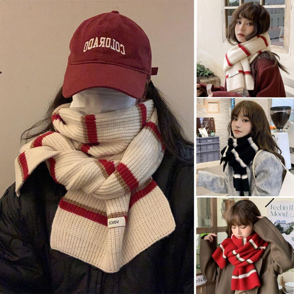 Thicken Women Knitted Scarf Stripe Long Scarves Winter Fashion Thermal Neck Warmer