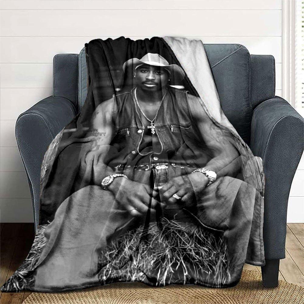 1pc 2PacHip Hop Blanket Soft Lightweight All Season Multi Purpose Throw for Sofa, Bed, Office & Picnics, French Style with Iconic Album Art & Quotes