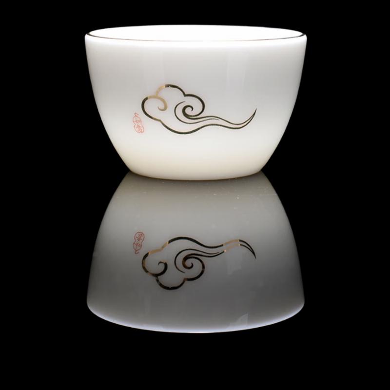 ZISIZ Auspicious Gold-Gilded Mutton-Fat Jade Style Tea Cups (Set of 2)