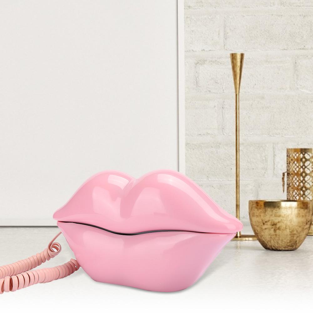 European Style Home Telephone Fashionable Pink Lips Shape Desktop Landline PhonePink