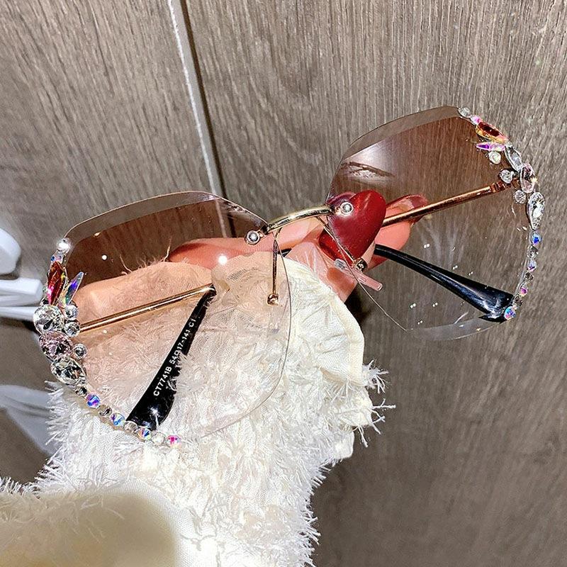 Vintage Randlose Strass Sonnenbrille Damen Mode Verlaufgläser Sonnenbrille Herren Shades für Damen
