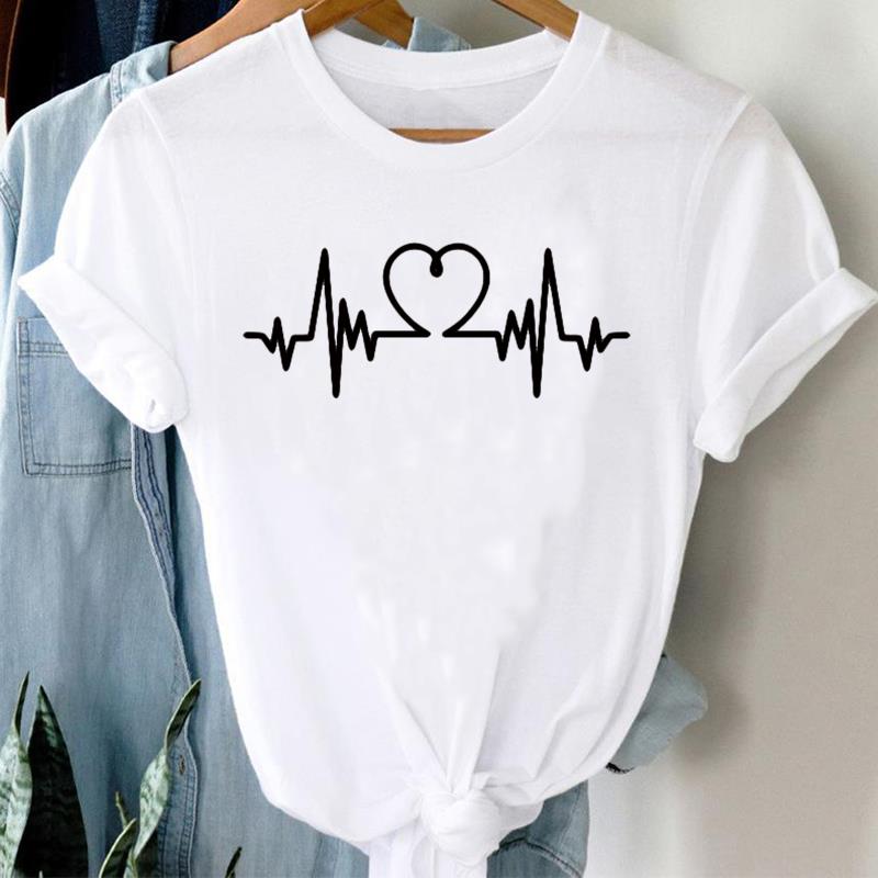 (Europäische Größe)  90er Jahre Damen Print Kaffee Liebe Stil Niedliche Dame T-Shirt Oberteil Kleidung Lässig Kurzarm Mode T-Shirt Damen Grafik T-Shirt