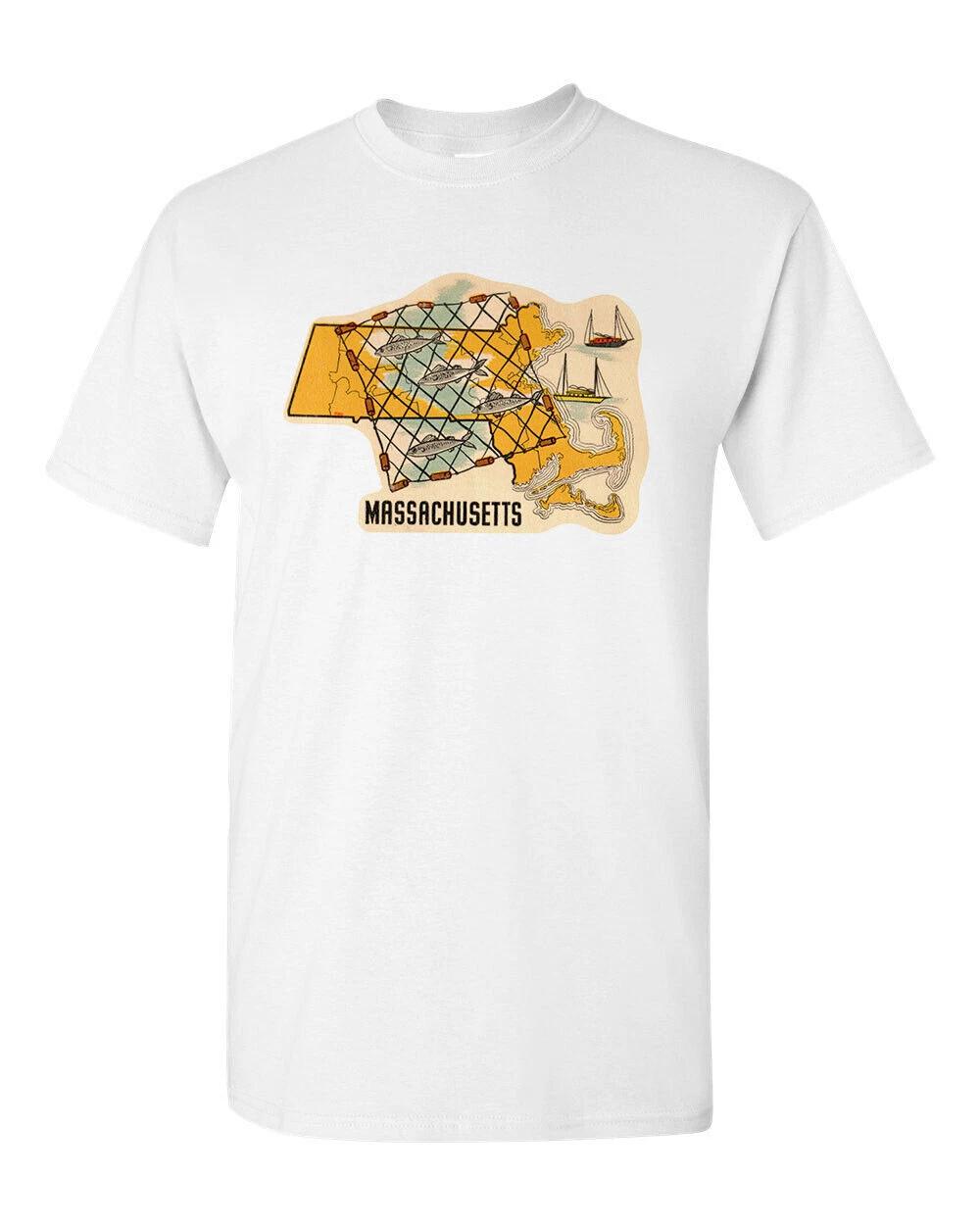 Retro Travel Tee T Shirt Vtg Art Souvenir Massachusetts Fishing State Tourist 2XL