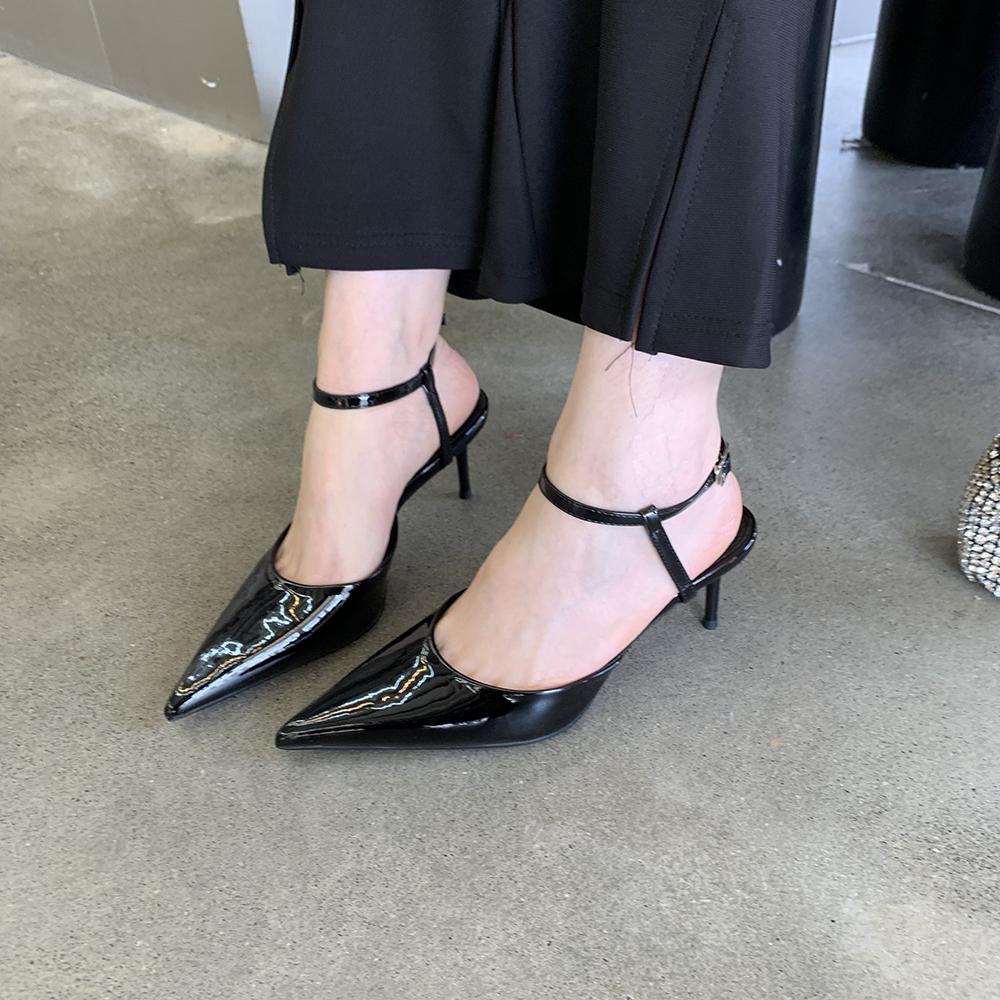 Fashion Gold Black Silver White Women Sandals Pointed Toe Summer Dress Shoes Thin High Heels Ankle Strap Sexy Party Gladiator Slides 39