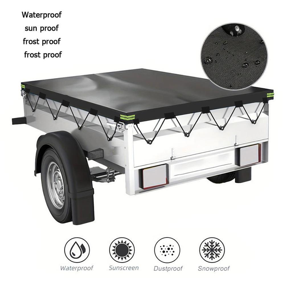 1pcs 420D Oxford Trailer Tarpaulin With Reflective Strips Waterproof Windproof Truck Canopy Anti-UV Cover 214x122x13cm Fittings