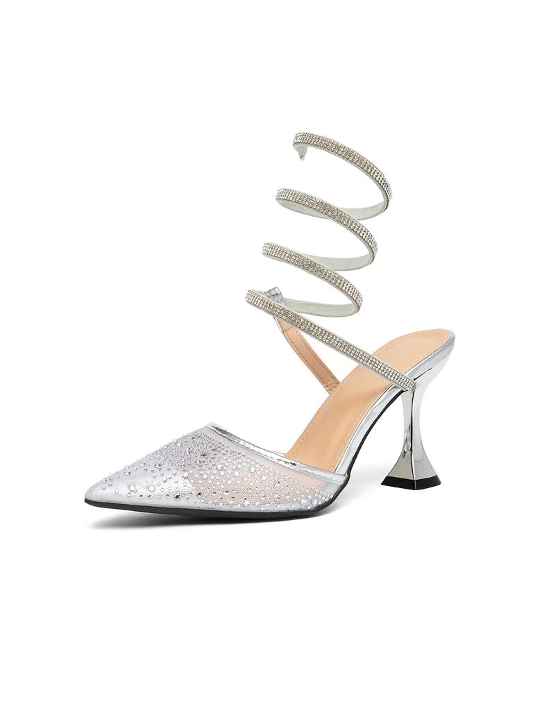 Women's Pointed-toe Strappy High Heels, Trendy and Fashionable Design, Rhinestone High Heels