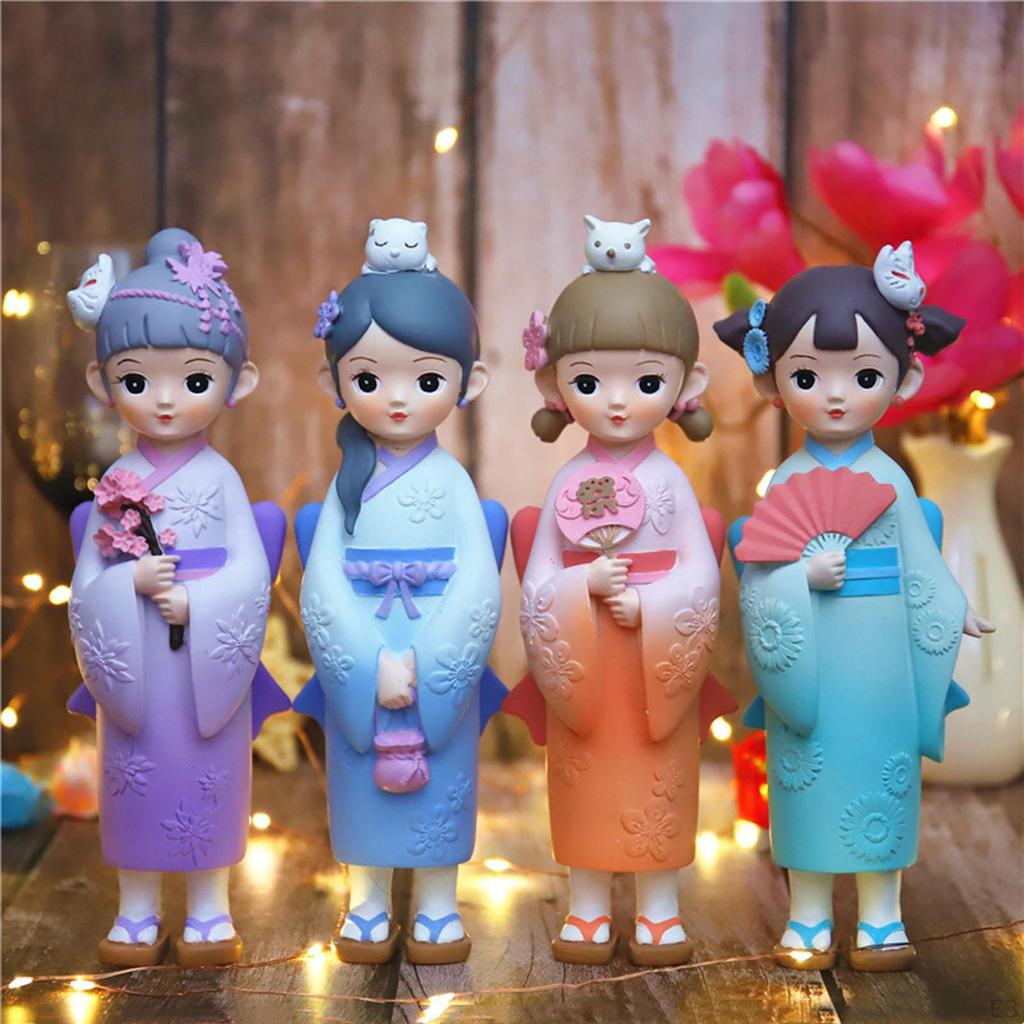 Asian Kabuki Figurine Japanese Kimono Geisha Doll Desktop Folk Ethnic Decoration Resin Statue