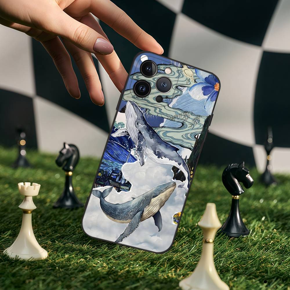 Space Ocean Whale Shark Black Silicone Phone Case For Iphone 17 Air 16 15 14 13 12 11 Pro Max Plus Back TPU