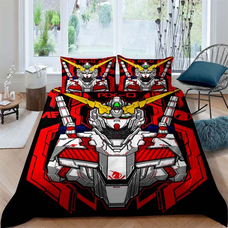 Cartoon/Anime Mobile Suit Gundam Bedding Set, Printed Single Duvet Cover and Pillowcase 3-Piece Set, Available in Children's and