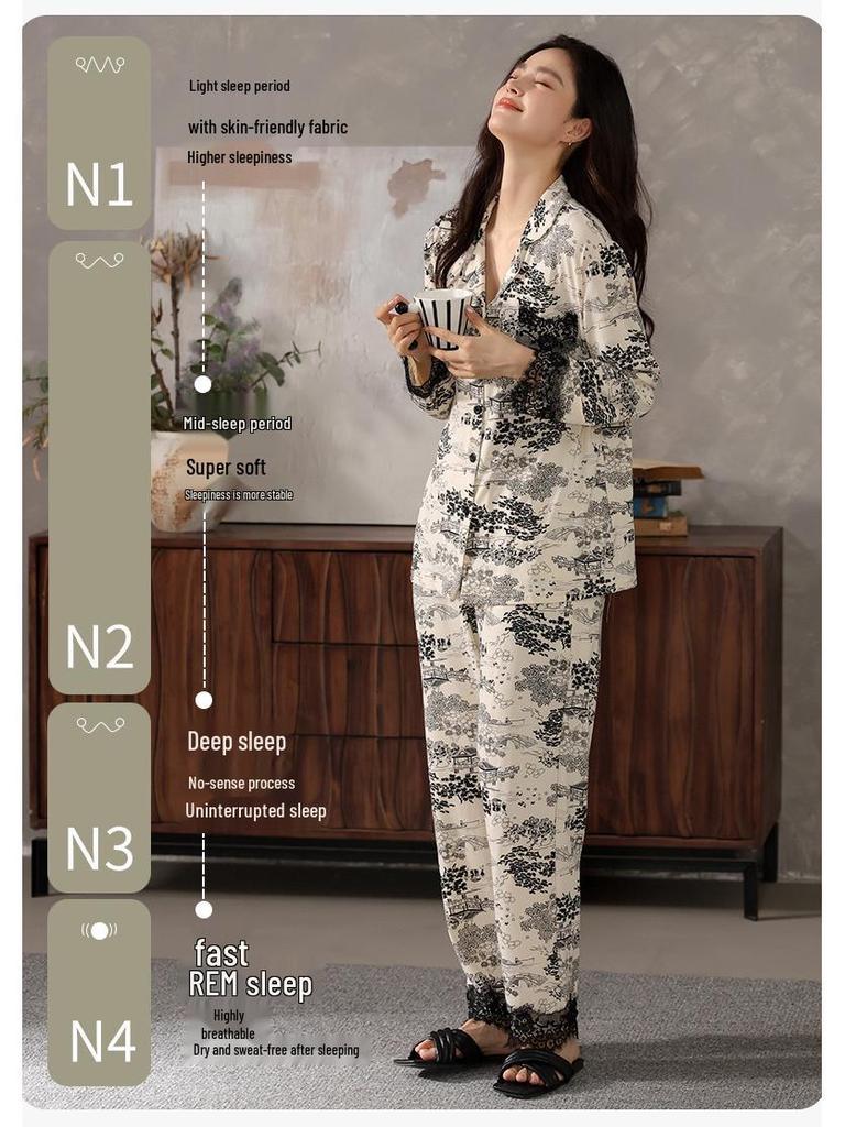 Autumn/Winter Modal Cotton Women's Long Sleeve Pajamas Set with Hyaluronic Acid - High-End Spring Style for Indoors and Outdoors