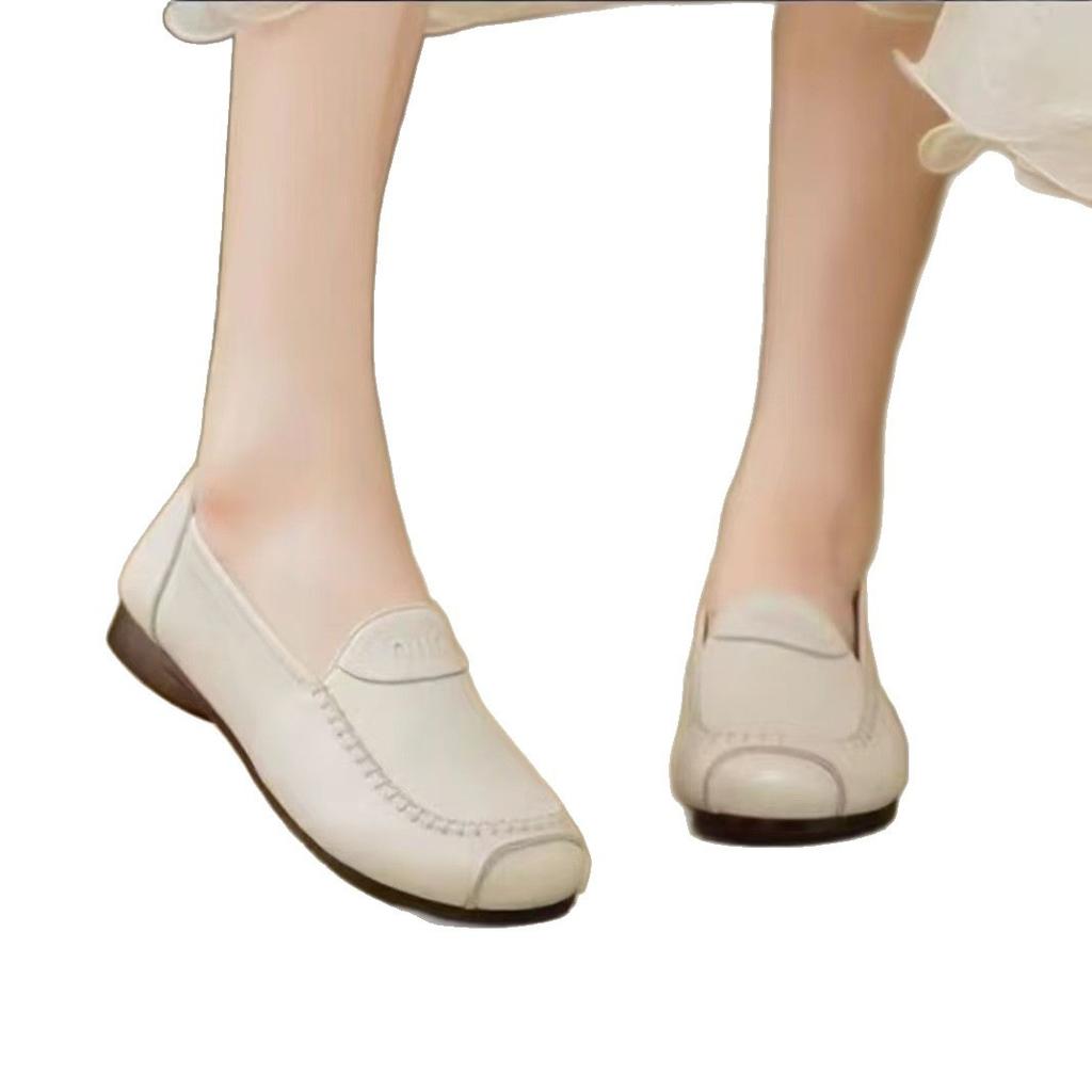 Autumn New Beef Tendon Soft Leather Soft Sole Shallow Mouth Single Shoes Comfortable Leather Shoes