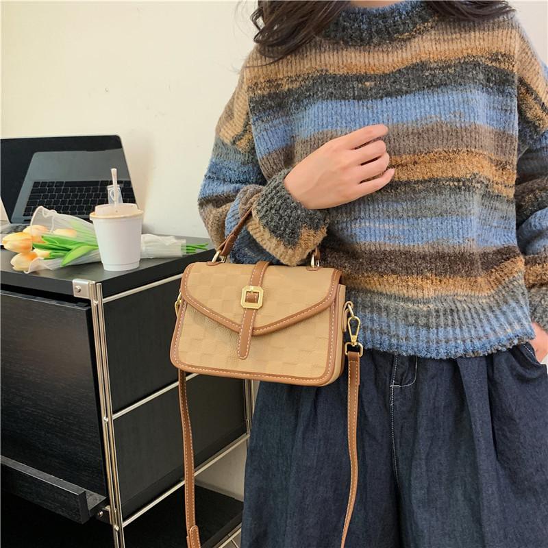 Senior sense of retro small bag female  new popular pop tide plaid crossbody bag fashion trend small square bag