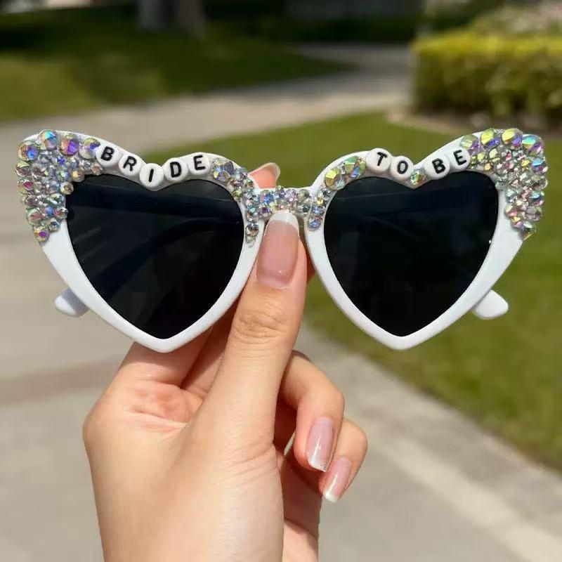 

Diamond-Inlaid Heart Sunglasses for Brides - Fun Wedding Photo Accessory