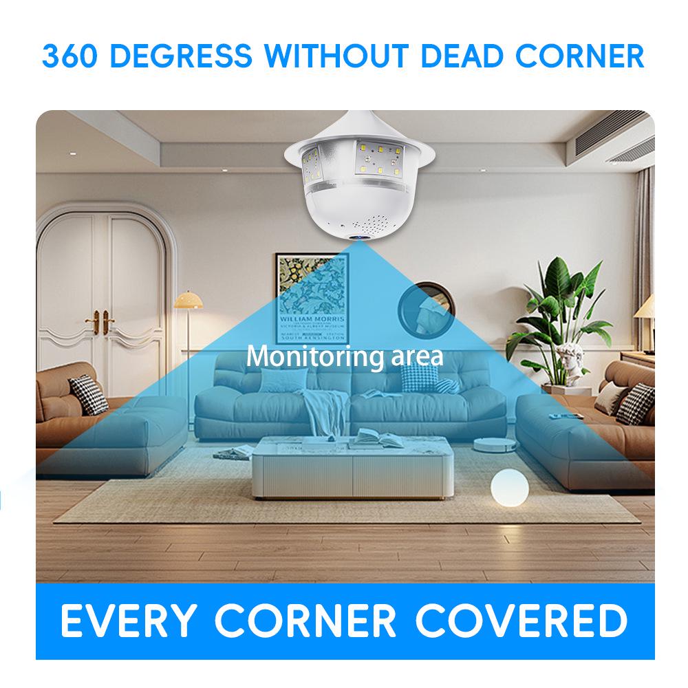 V380pro Wireless 360° Fisheye Panoramic Bulb Camera with E27 Base