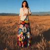 European & American Women's Floral Bohemian Half Skirt with Wide Hem & Elastic Waist
