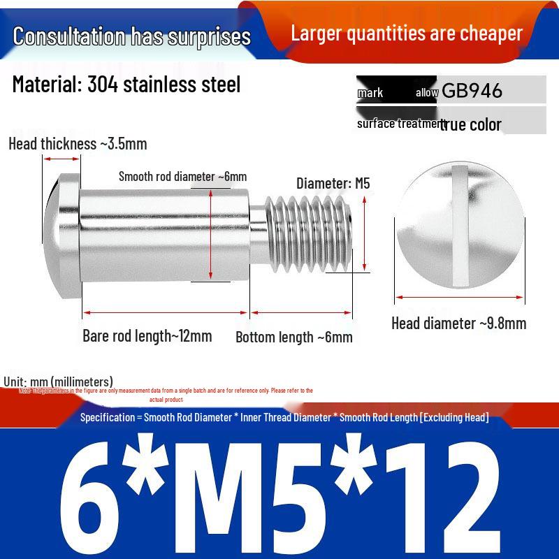 304 Edelstahl Kugelbund-Stufensteckschraube für Wellenbohrung Schraube GB946 Schulterbolzen M3/M4/M5/M8