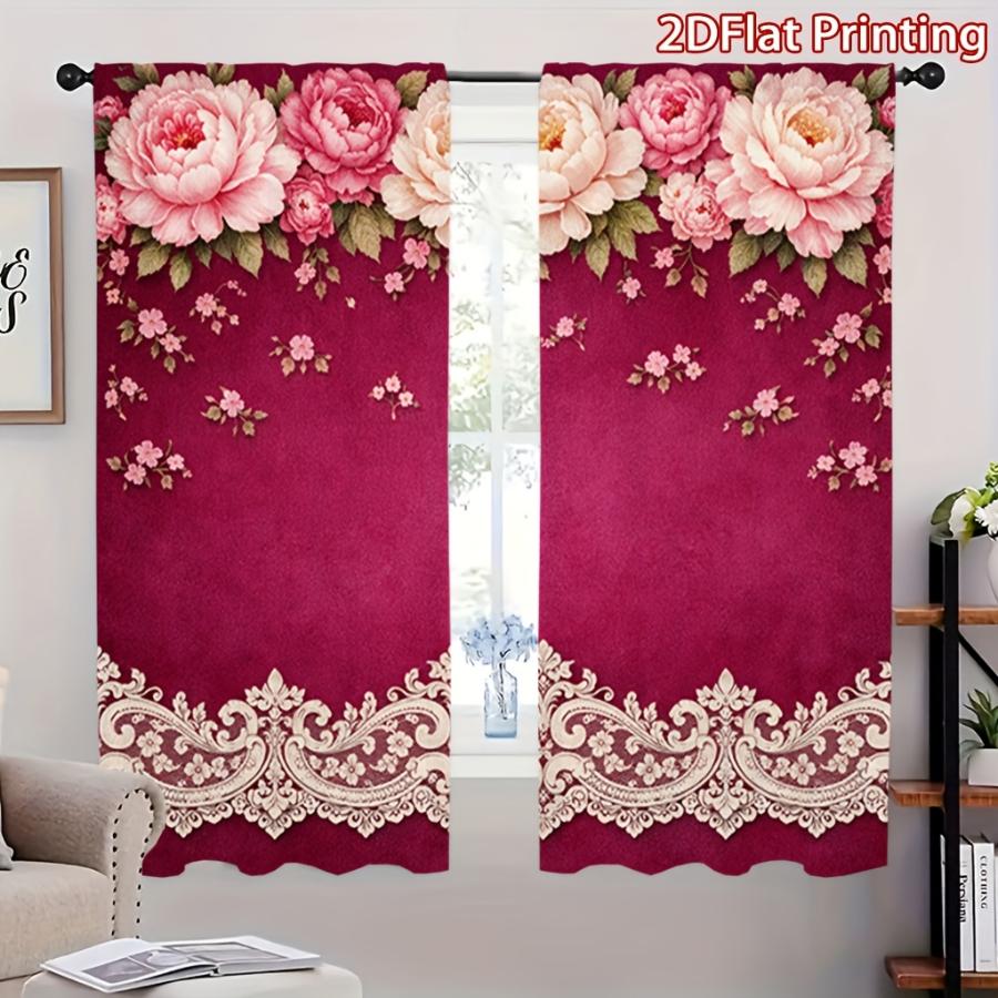 2PCS Digital Printed Curtains, Rose Pink Peony Pattern, Elegant Luxurious Style for Living Room Bedroom Apartment Home Decor