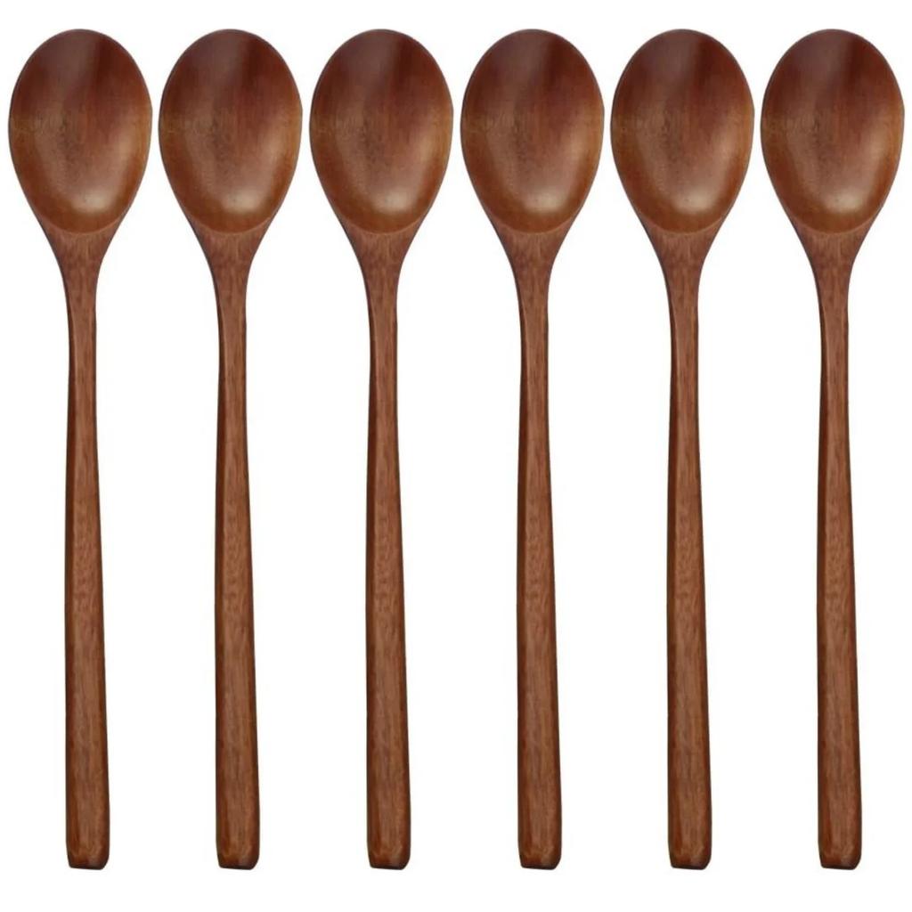 6 Piece Wooden Spoon Bamboo Kitchen Korean Style 9 '' Inch Natural Wood Soup Tableware Cooking Honey Coffee Spoon Mixing Spoon