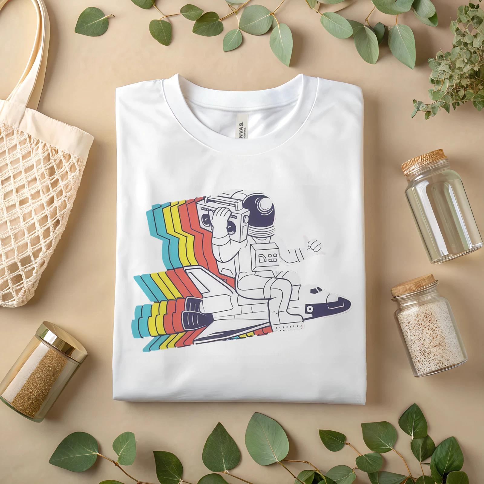 Retro Astronaut Boombox T-Shirt – Vintage Space Music Graphic Tee A467 2XL