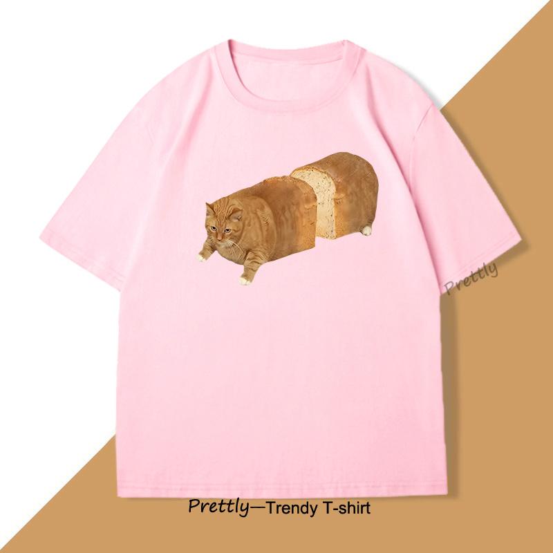 Cat Bread Loaf Funny Graphic T Shirts Printed Cotton Short Sleeve Tshirt Fashion Summer Round Collar Top Tees Mens Clothing