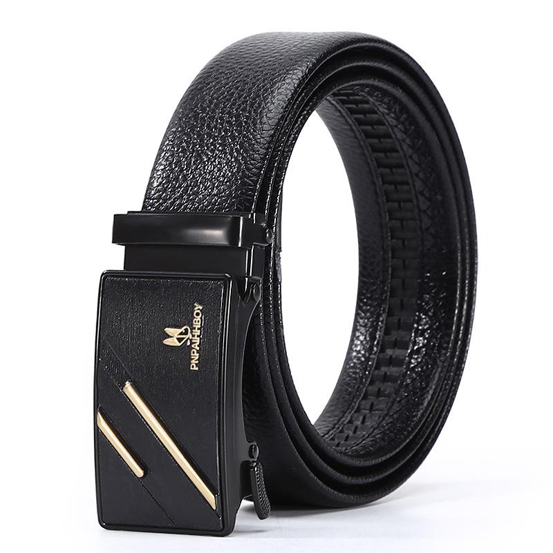 Belt Men'S Casual Business Belt Automatic Buckle Cowhide Medium Green Belt