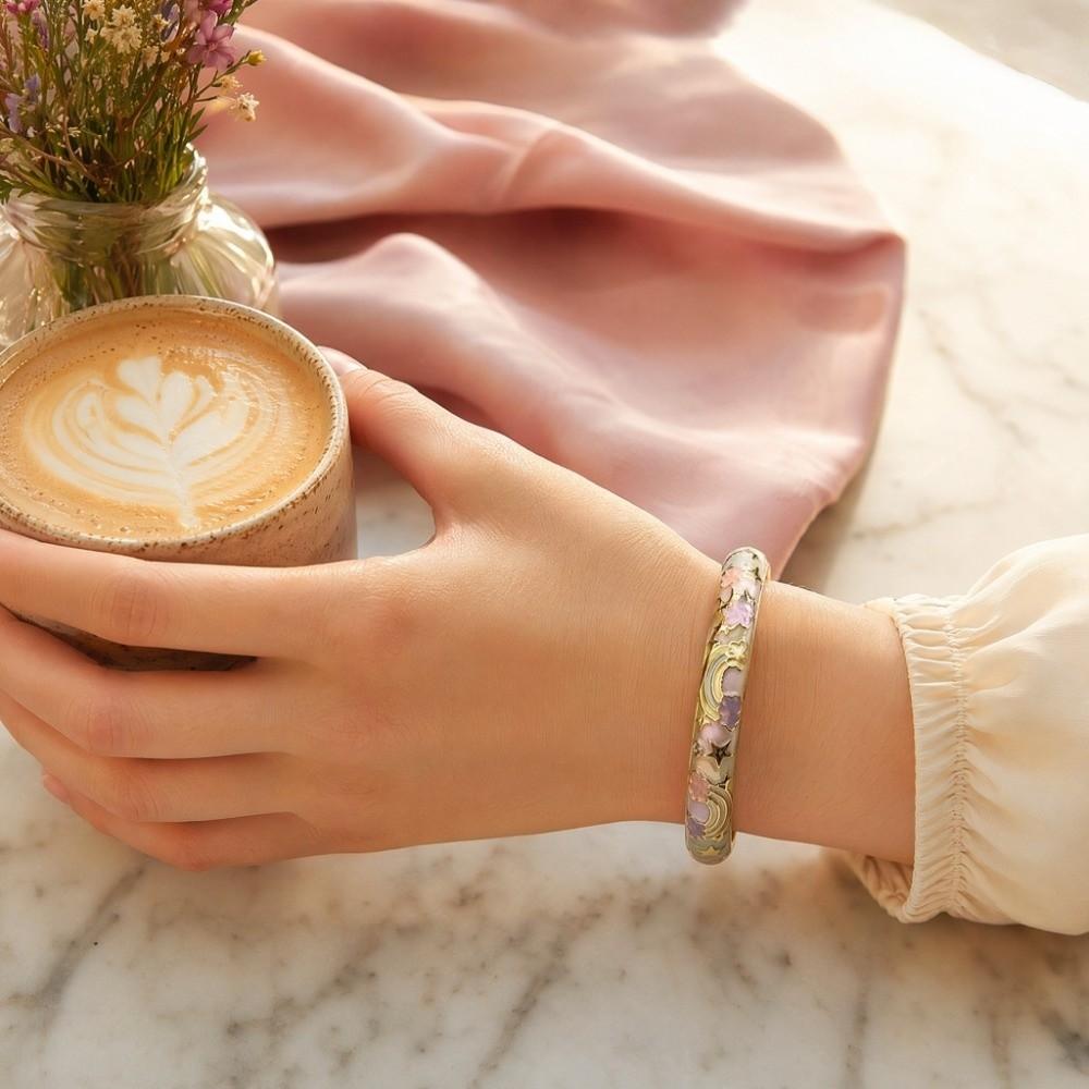 Macaron Color Vintage Cloisonne Bangle Stars Moon Rainbow Women's Hand Bracelet Ladies