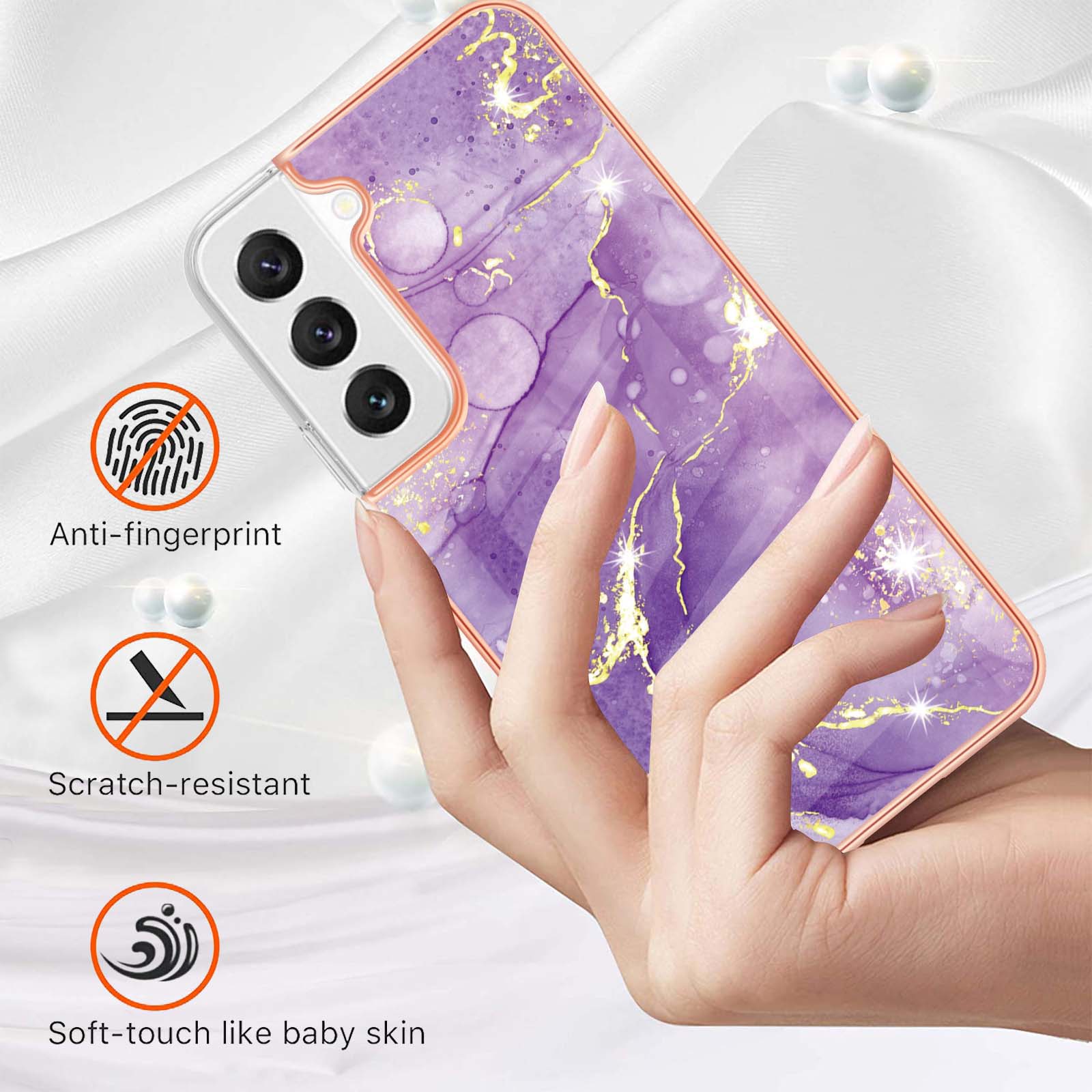 

For Samsung Galaxy S23 TPU Case with IMD Marble Pattern Electroplated Back Cover Rose Gold 005