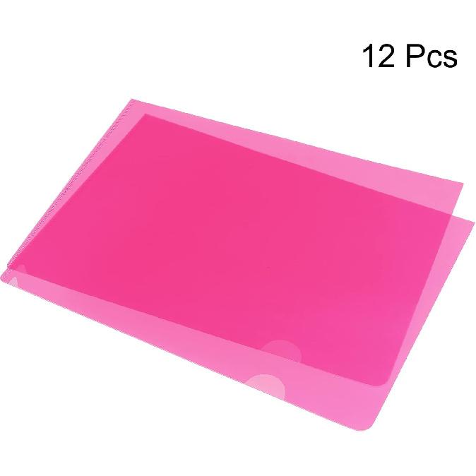 PATIKIL L Type Folders 12 Pack A4 Plastic File Project Pockets Clear Paper Document Jacket Sleeve for Office, Pink