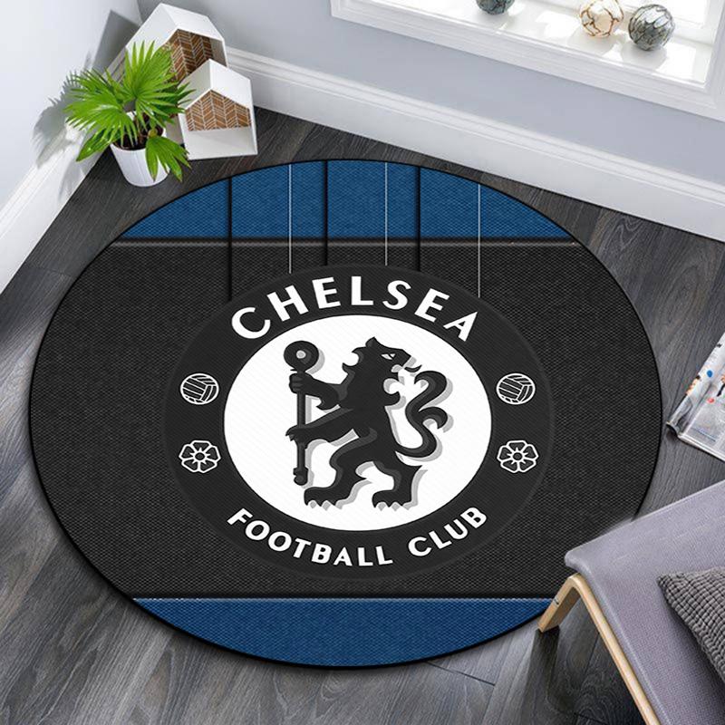 Chelsea Football Club Round Area Rug,Carpet Rug for Living Room Bedroom Sofa Playroom Decor,Non-slip Floor Mat