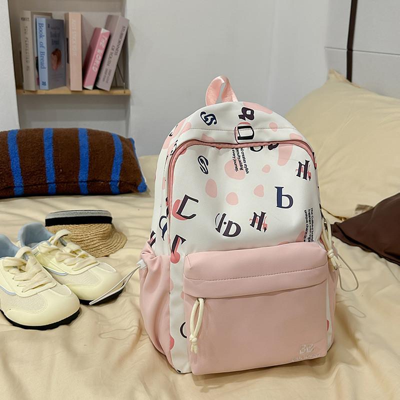 Youthful Nylon Letter Print Backpack For High School Students With Lightweight Design For Daily Use