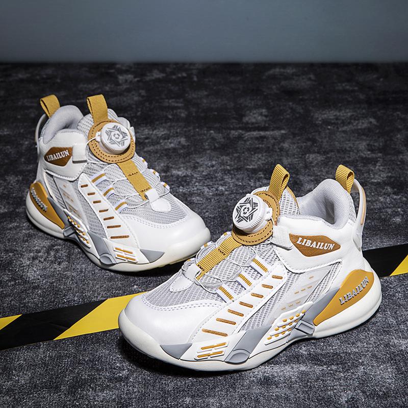 Nowe dziecięce buty do koszykówki z przyciskiem obrotowym, modne trampki dla chłopców, szkolne buty sportowe dla dziewcząt, dziecięce buty codzienne, buty outdoor