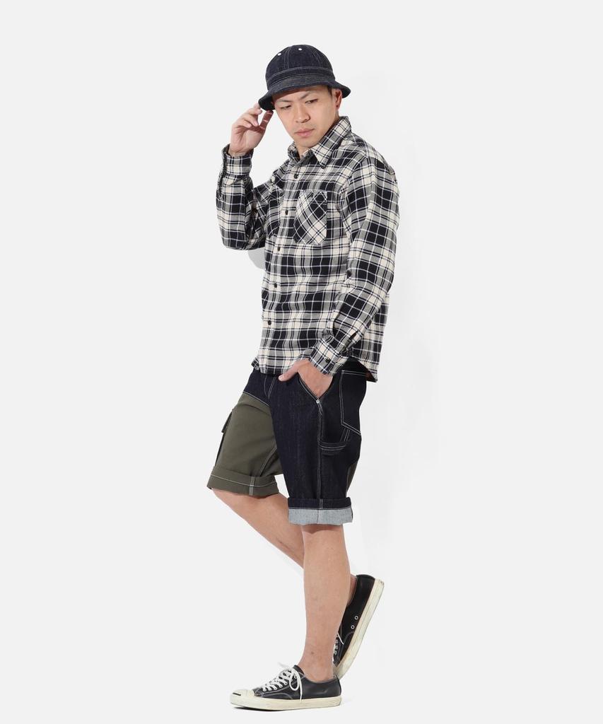 KOJIMA GENES Quarter Combo Shorts Men Made in Japan Okayama Denim Bottoms Half Pants One Wash Size 38 RNB-1429 INDIGO×KHAKI