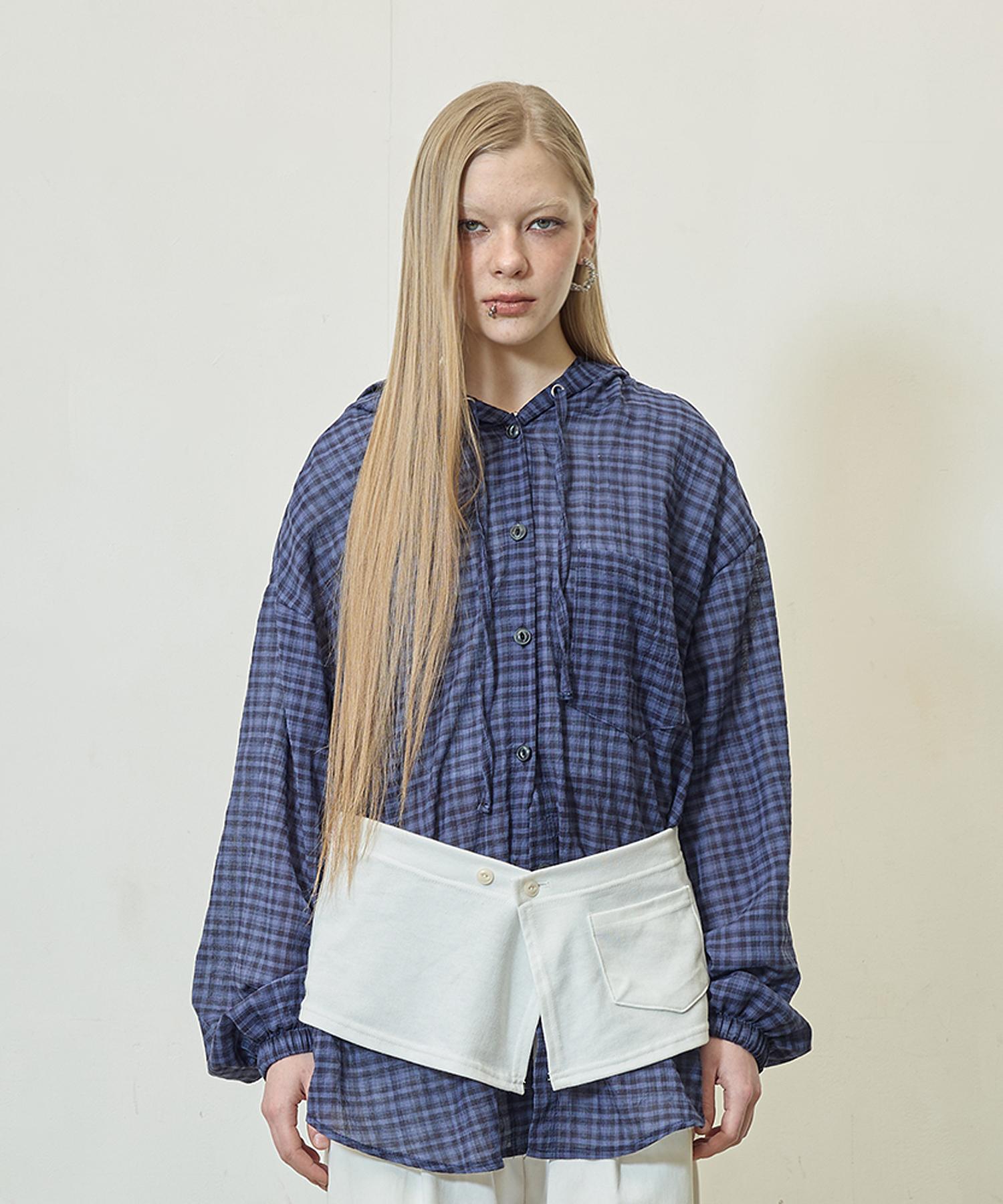 Mutlet Winkle Check Hoodie Shirt / Blue Free