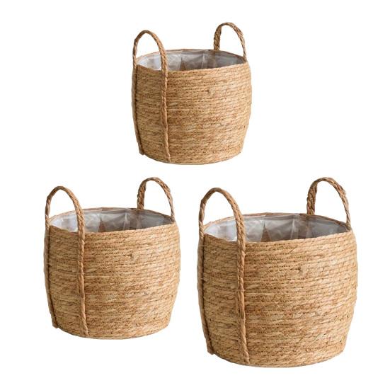 Round Wicker Planter Basket with Handles Indoor Outdoor Plants Rattan Woven Planter Pot Home Living Room Balcony Garden Decorative Flower Pot