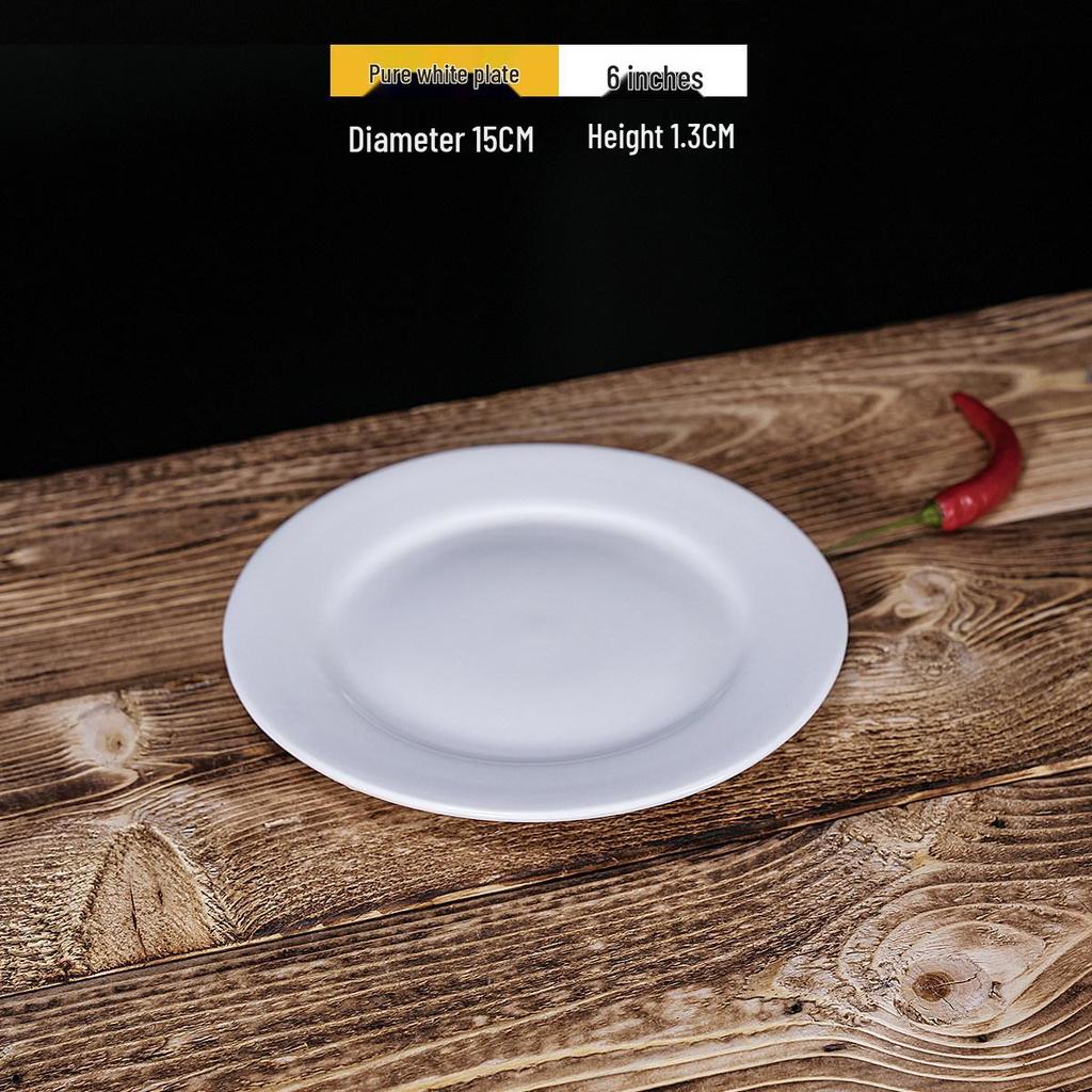 Steak Ceramic White Round Western Bone Plate - Shallow, Flat Tableware Dish for Household Use