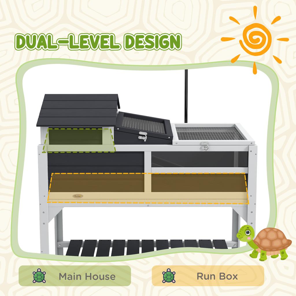 Wooden Tortoise Enclosure Tortoise Tank With Adjustable Lamp Holder Openable Lid Removable Main House Grey