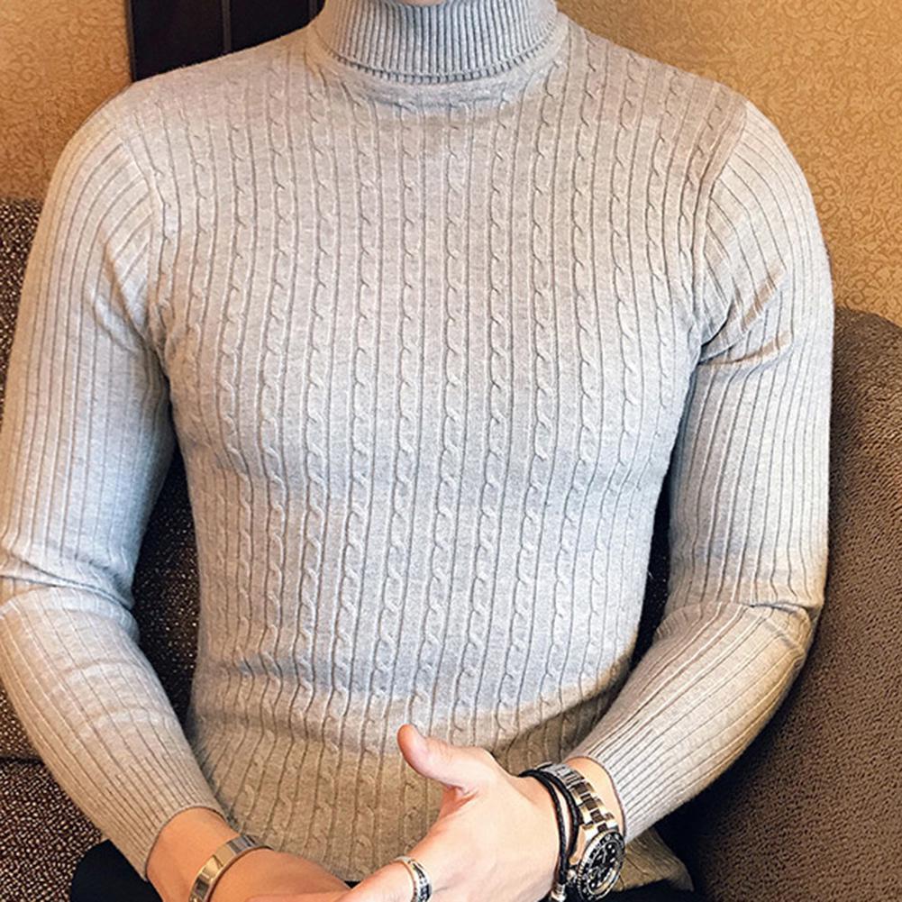 

Casual Men Winter Solid Color Turtle Neck Long Sleeve Twist Knitted Slim Sweater XXXL сірий
