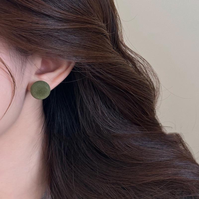 

Colorful Flocked Round Ball Earrings - Retro Hong Kong Style for Autumn/Winter 2025