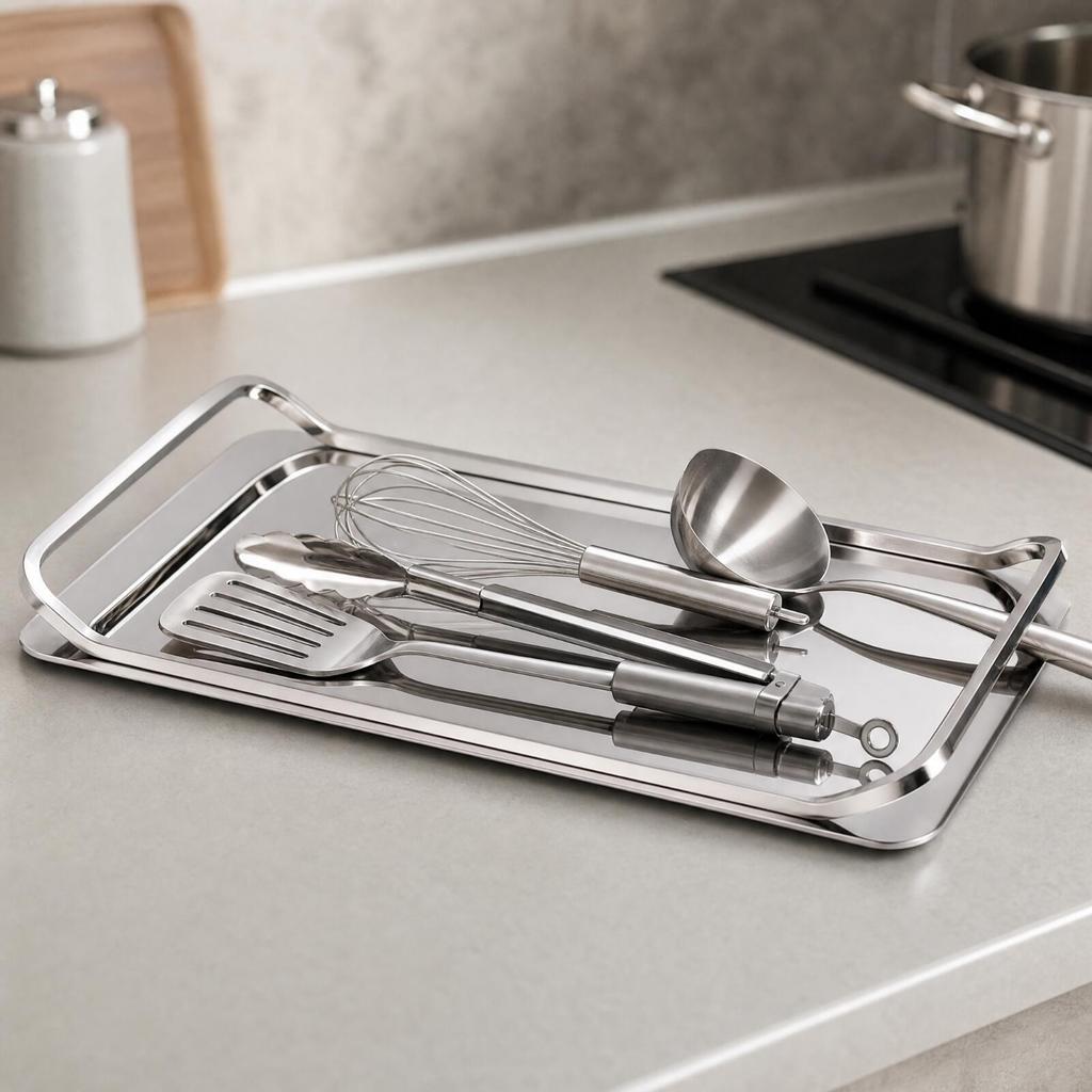 Countertop Organizer Modern Rectangular Stainless Steel Tray Sleek