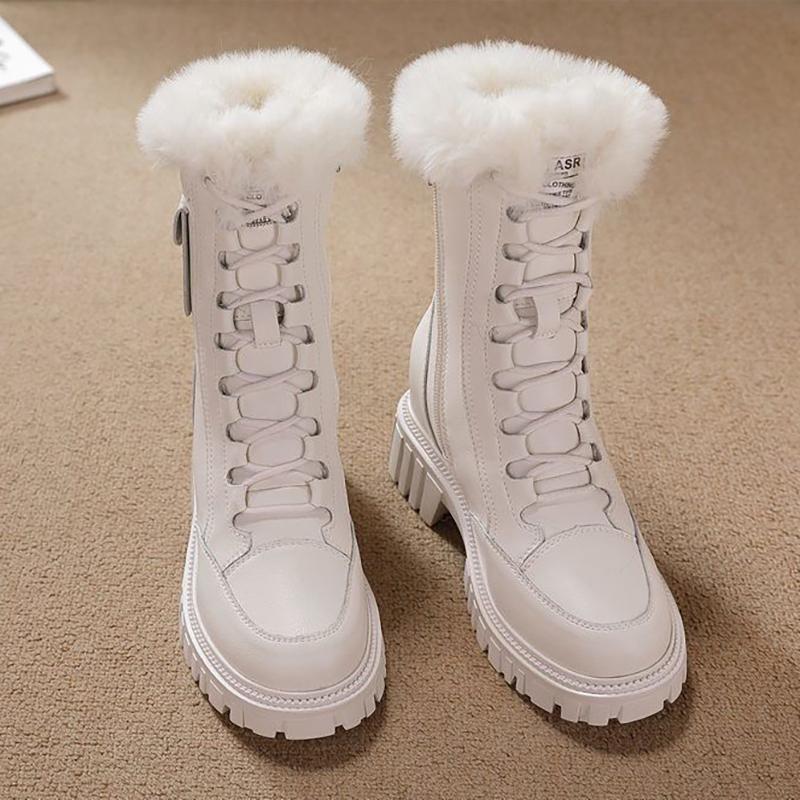 Autumn And Winter Versatile Belt Buckle Round Head Thick Heel Anti Slip Thickened Large Plush Women'S  Boots