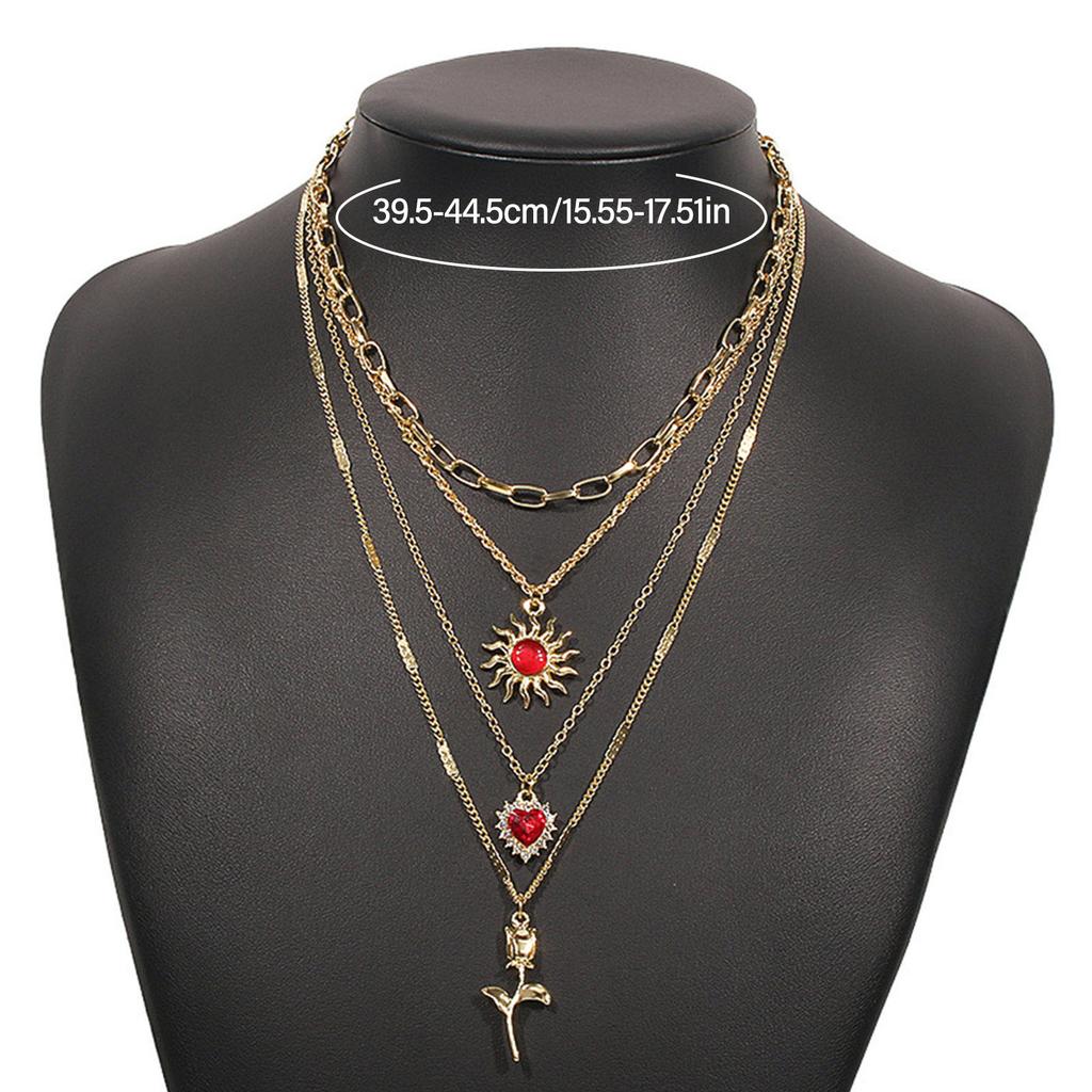 Vintage Sun Heart Flower Necklace with Rhinestones Alloy Gold White K Layered Collarbone Chain Street Fashion Jewelry
