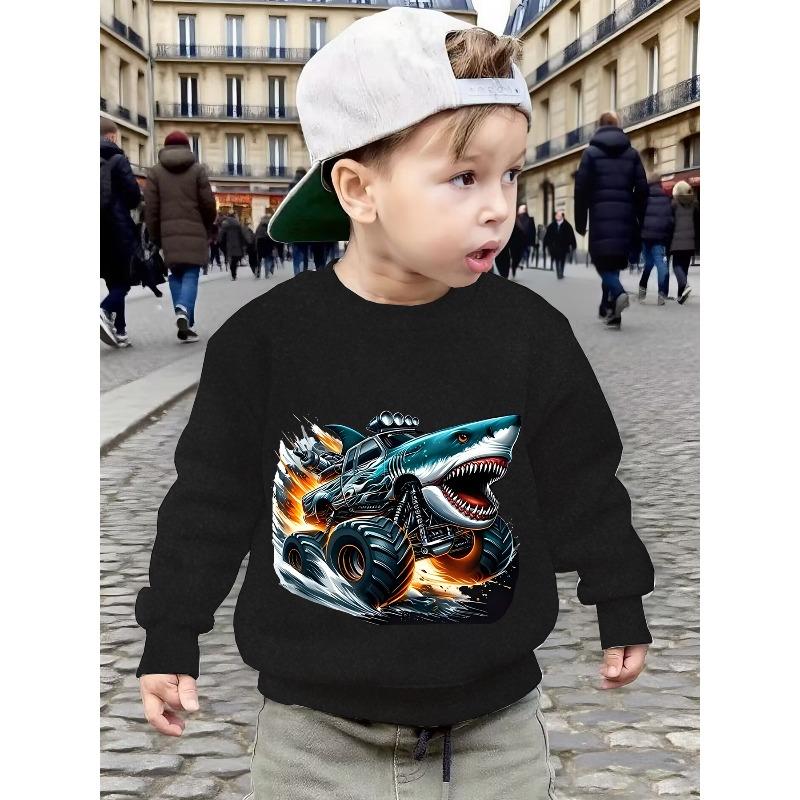 New Kids Ultra-Cool Shark Crewneck Sweatshirt Pullover, Autumn/Winter Fashion Harajuku Style Children s Daily Holiday 7-8Y