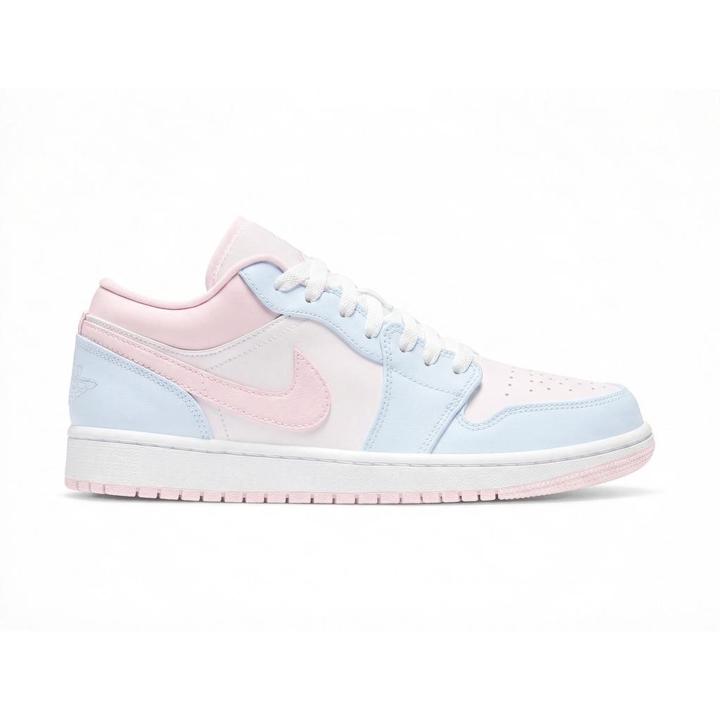 Jordan Air Jordan 1 Cloud Blue Leather Cushioning Abrasion Resistant Low Top Basketball Shoes Women's Blue Pink 553560-614(Team858-)