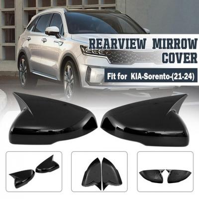 Pair Gloss Black Rearview Mirror Cover Cap Replacement For Kia Sorento 2021-2024