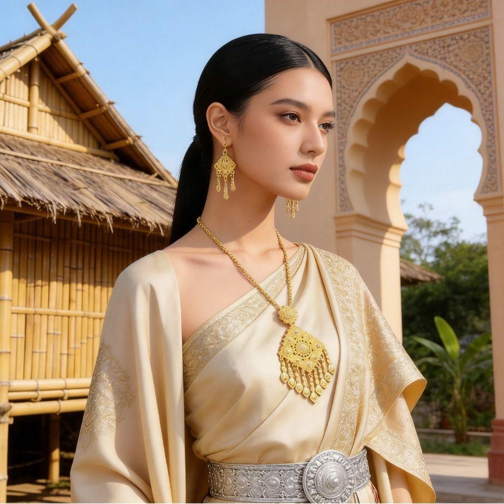 Thai Gold Plated Jewelry Set Zinc Zinc Alloy Women Jewelry Suit  Traditional Thai Clothing Accessories