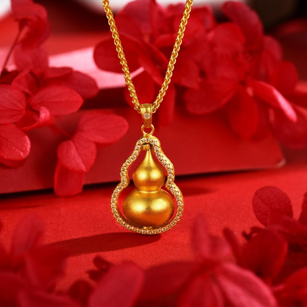 Jindian has the same Fulu God of Wealth, sand gold ancient French wire matte lucky gourd pendant, retro court necklace wholesale.